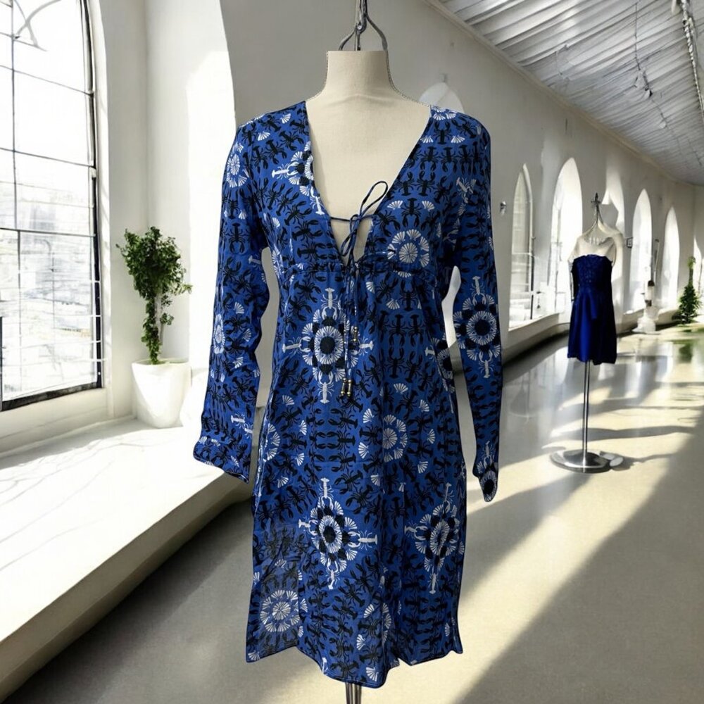 Echo Crab Print Swim Cover‎ Kaftan Dress New England Coastal Preppy Size Medium